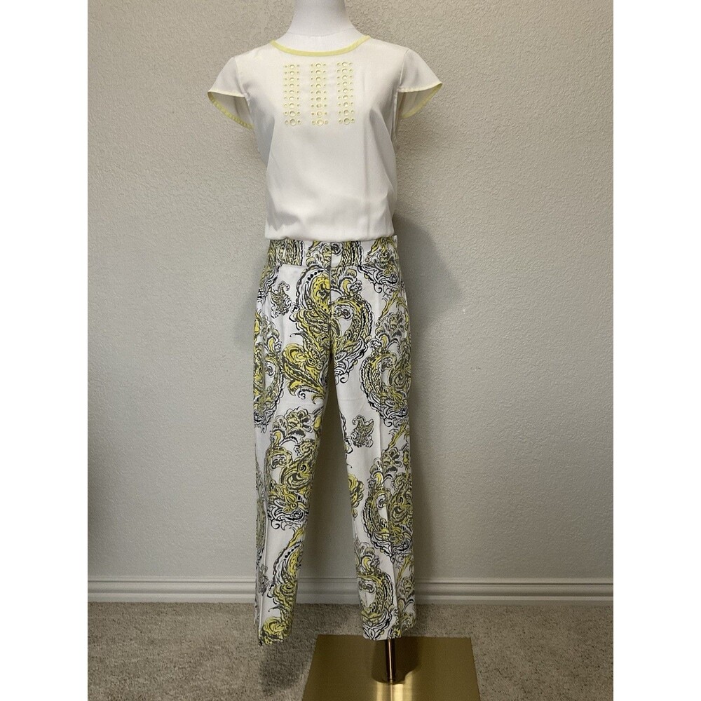 Ann Taylor Petites, Peplum Blouse, Cap Sleeves, Cream, Yellow Trim, Size: MP - Picture 3 of 8